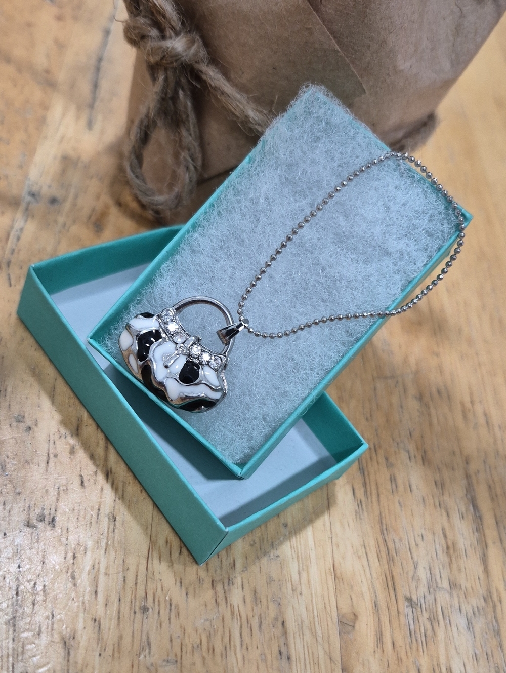 Source Unknown Silver Handbag Pendant Necklace with Clear Crystals